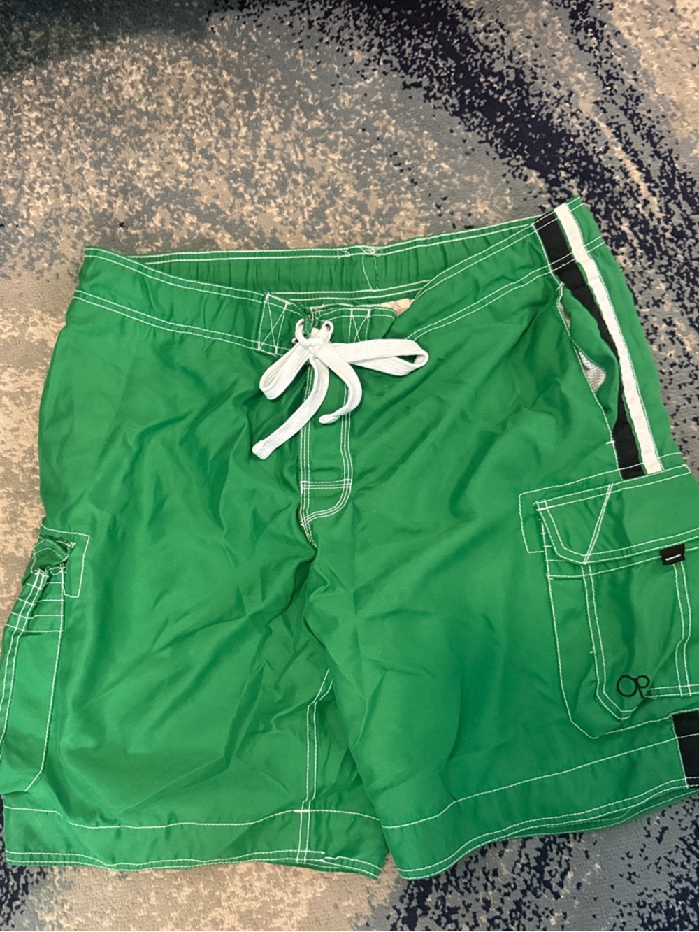 OP Bright Green Cargo Swim Shorts with White Drawstring